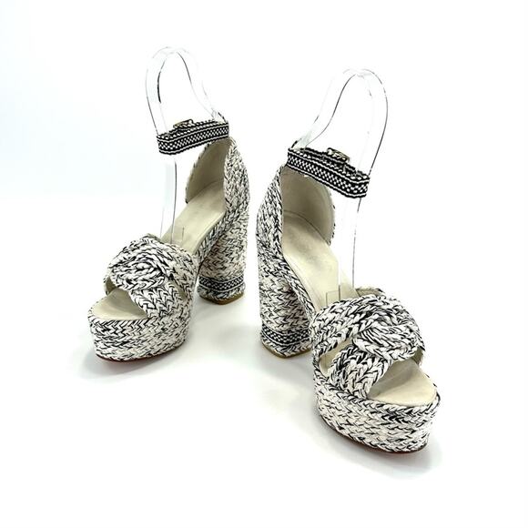 Antolina Paris Barbara Platform High Heel Sandal Sz 10 White Black Woven Cotton - Picture 14 of 16